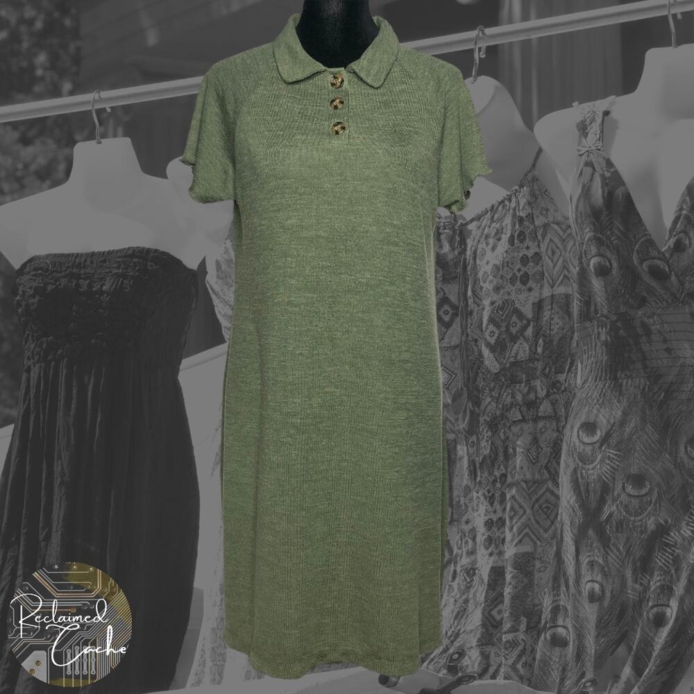 Good Luck Gem Green Knit Polo Dress - Size Large